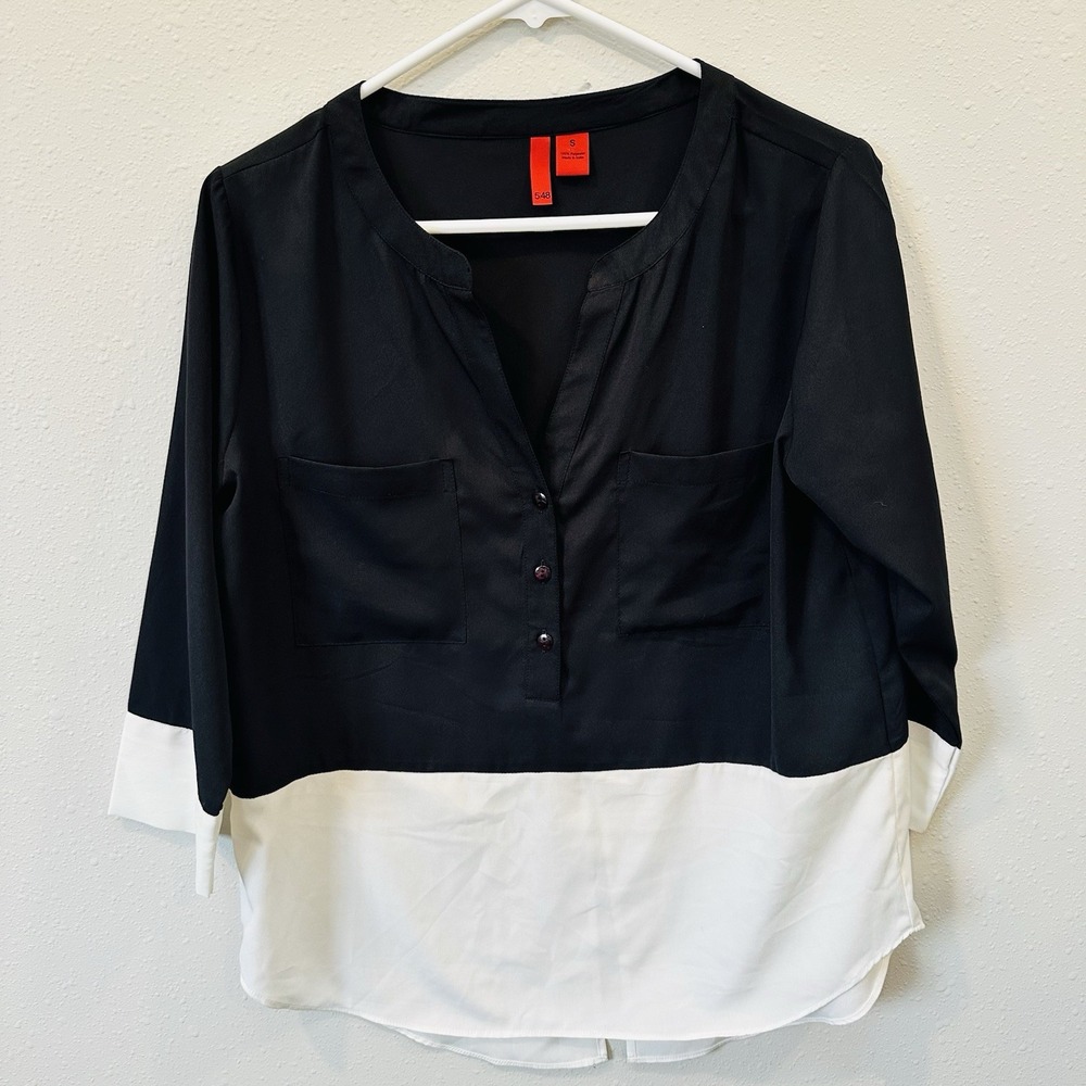 Black White Color Block Tunic Shirt Blouse Women's‎ Size S - Button Up, Workwear